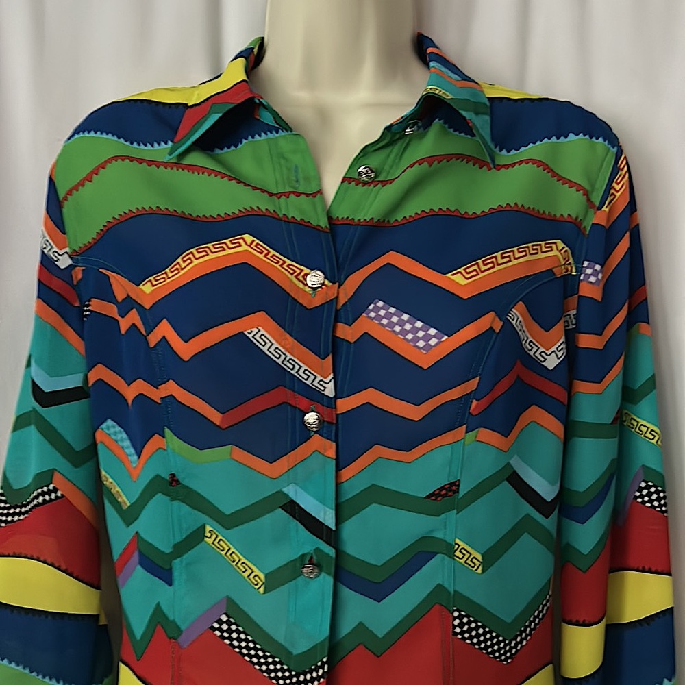 Versace Jeans Couture Colorful Abstract Pattern Long Sleeve Shirt Top **Sz S** - Picture 3 of 6